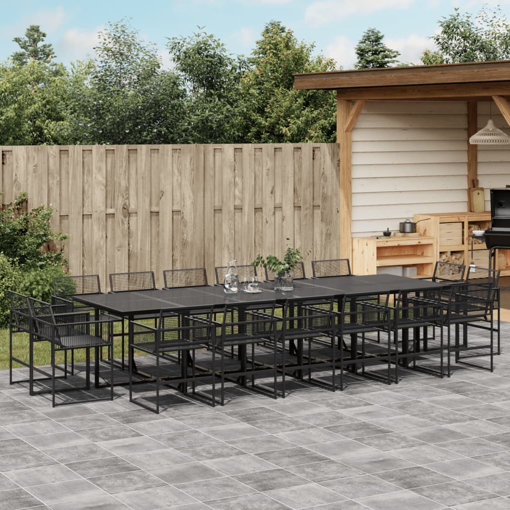 17-piece outdoor dining set black poly rattan