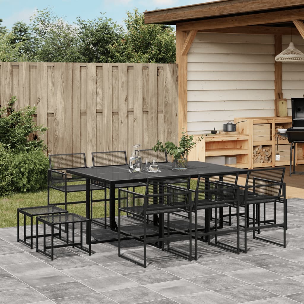 11-piece outdoor dining set black poly rattan