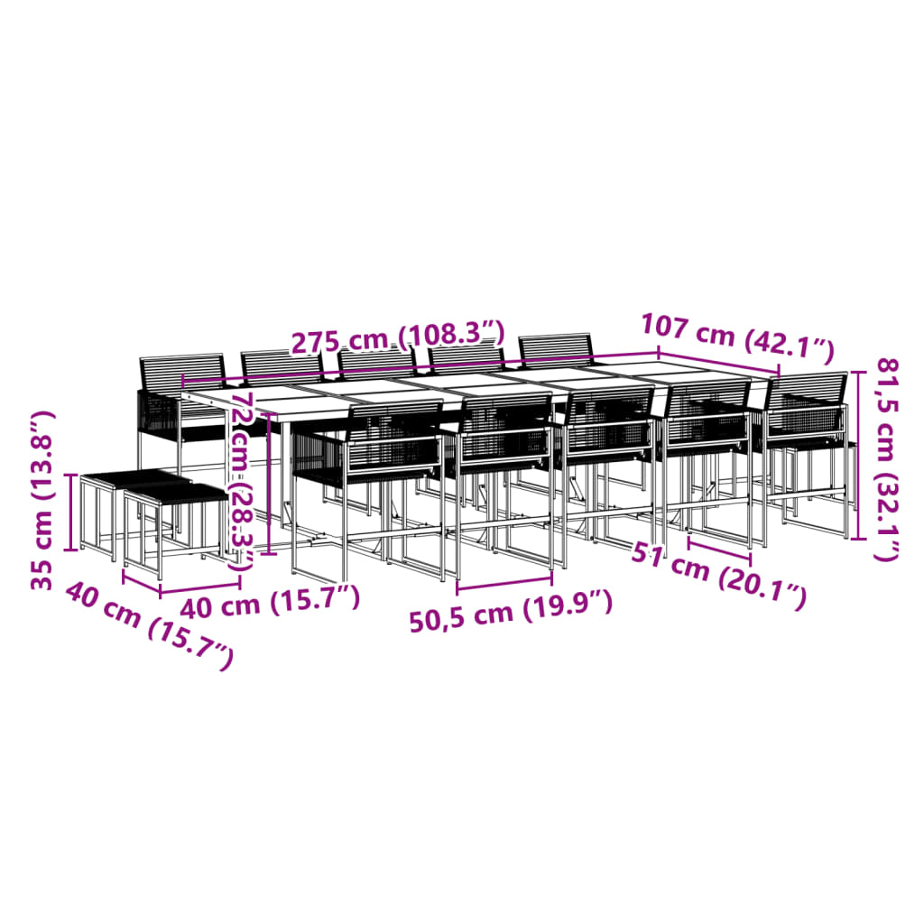 15-piece outdoor dining set black poly rattan