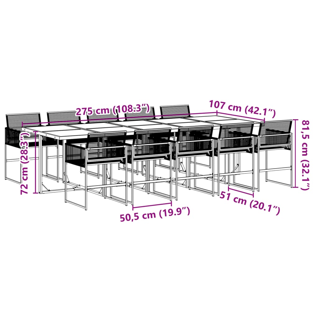 11-piece outdoor dining set black poly rattan