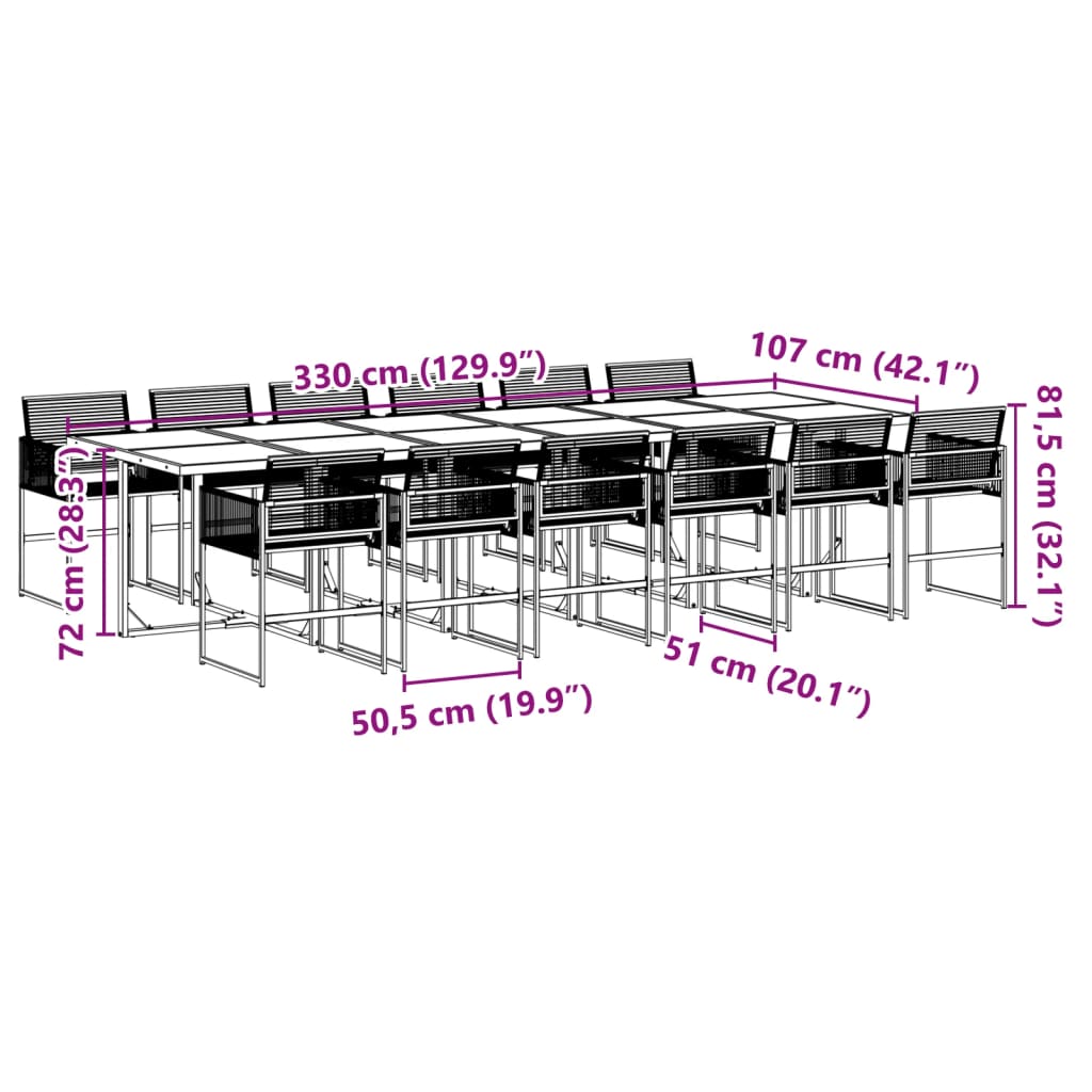 13-piece outdoor dining set black poly rattan