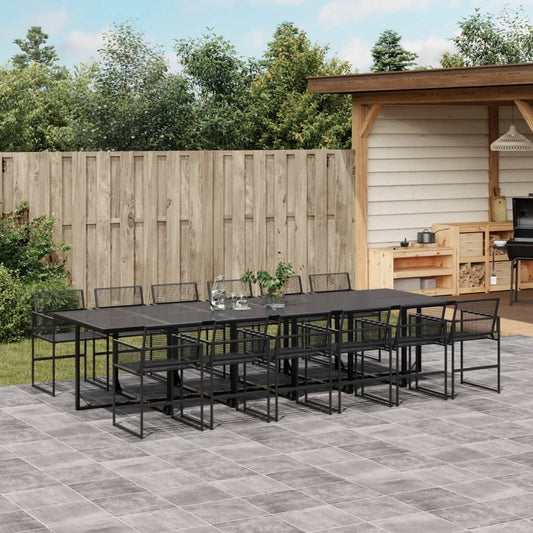 13-piece outdoor dining set black poly rattan