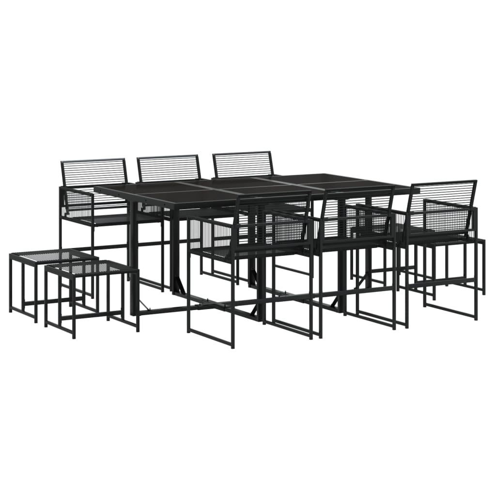 11-piece outdoor dining set black poly rattan