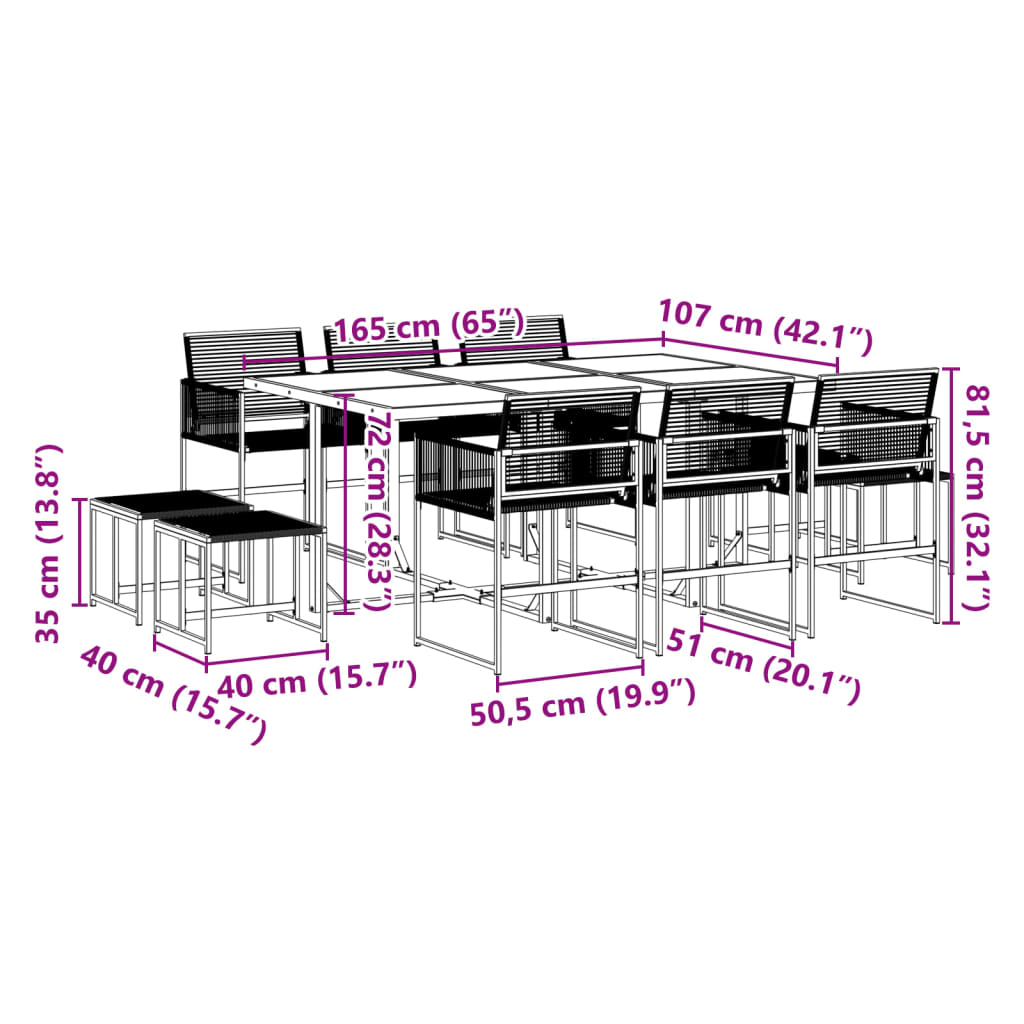 11-piece outdoor dining set black poly rattan