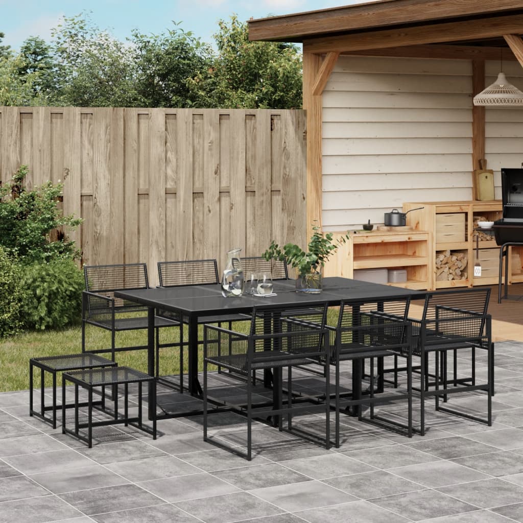 11-piece outdoor dining set black poly rattan