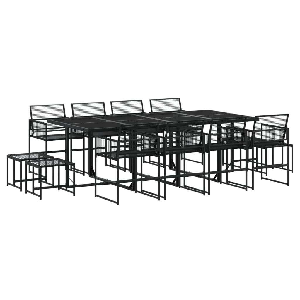 13-piece outdoor dining set black poly rattan