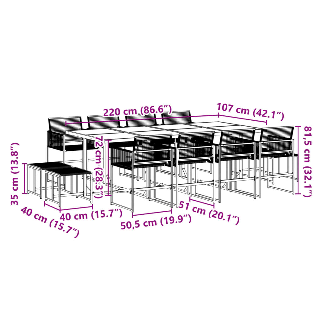 13-piece outdoor dining set black poly rattan