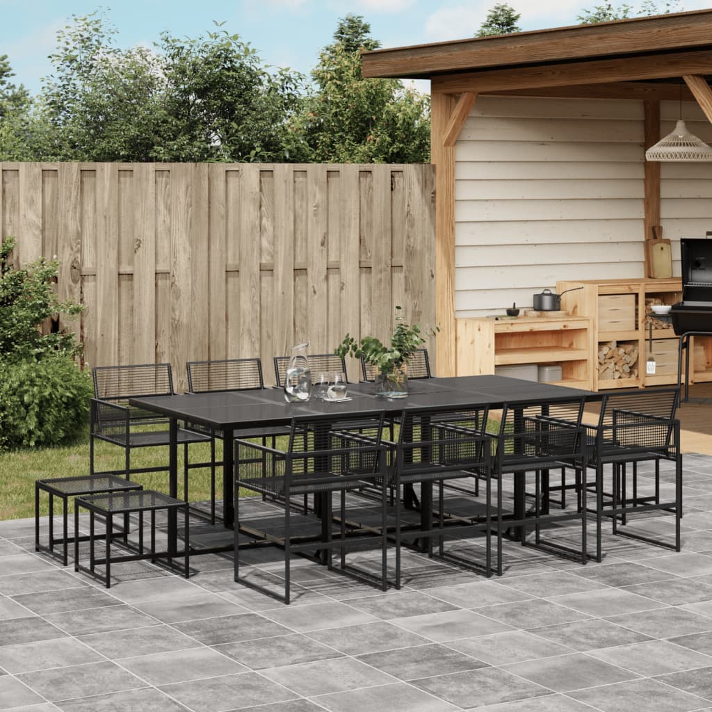 13-piece outdoor dining set black poly rattan