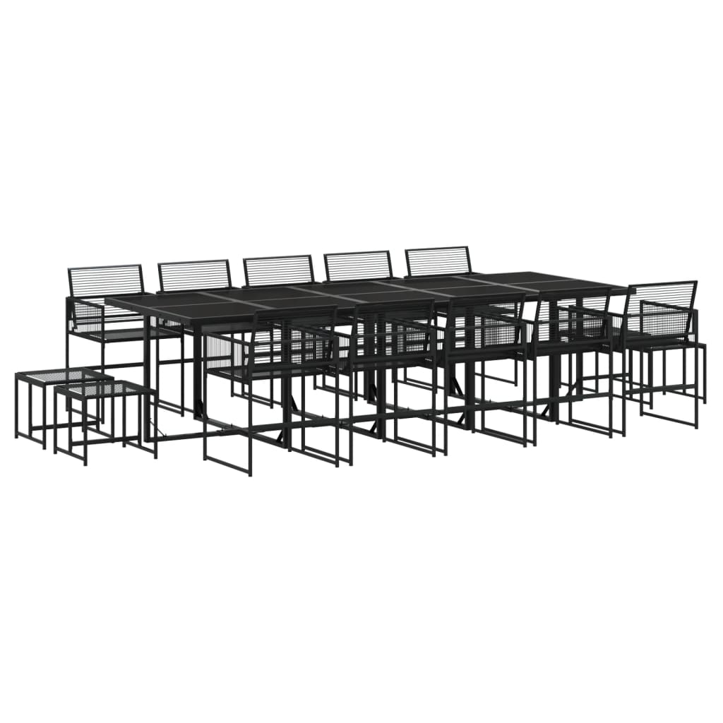 15-piece outdoor dining set black poly rattan