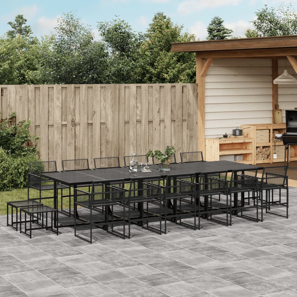 17-piece outdoor dining set black poly rattan