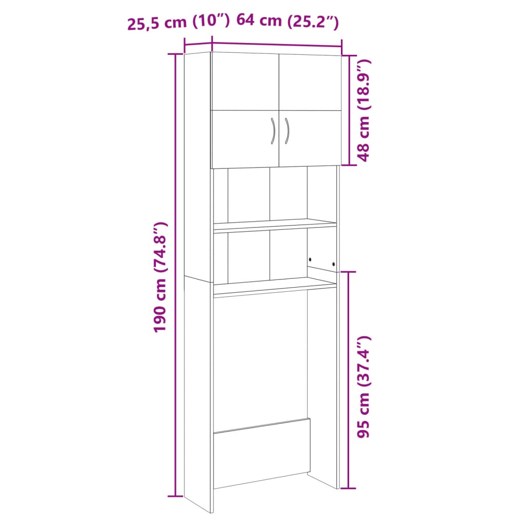 Pesukonekaappi sonoma tammi 64x25,5x190 cm lastulevy