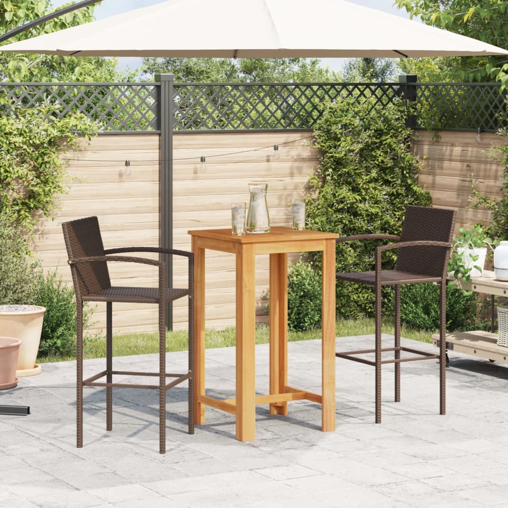 3-teiliges Outdoor-Bar-Set aus braunem massivem Akazienholz und Polyrattan