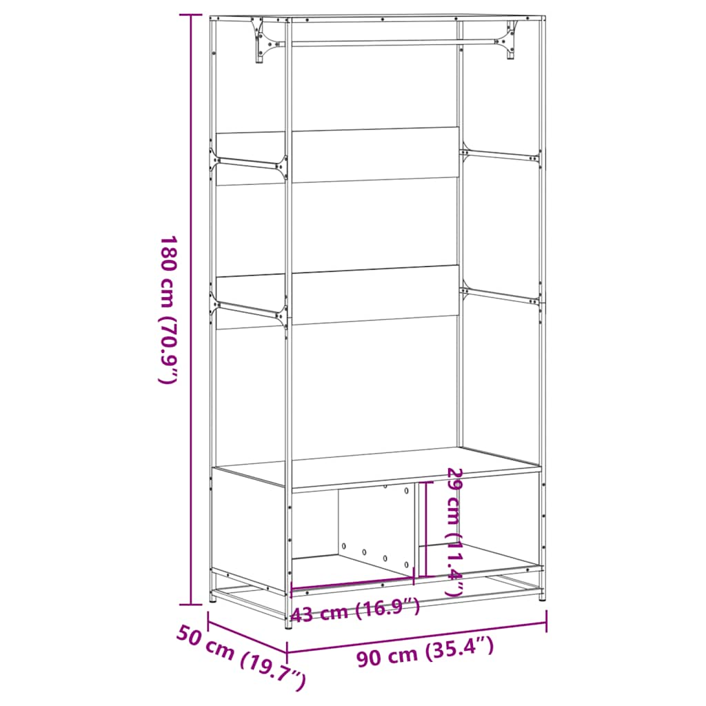 Vaatekaappi musta 90x50x180 cm tekninen puu