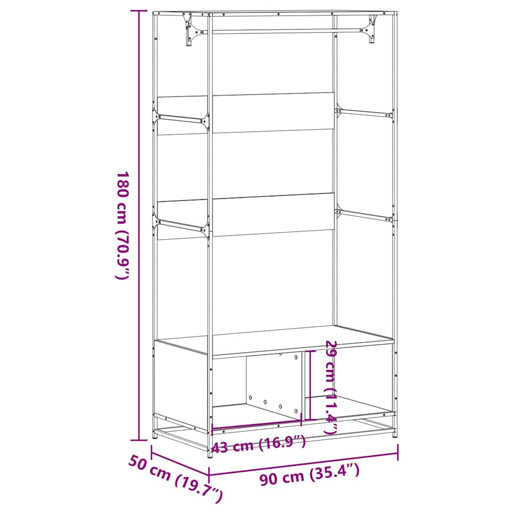 Vaatekaappi ruskea tammi 90x50x180 cm tekninen puu