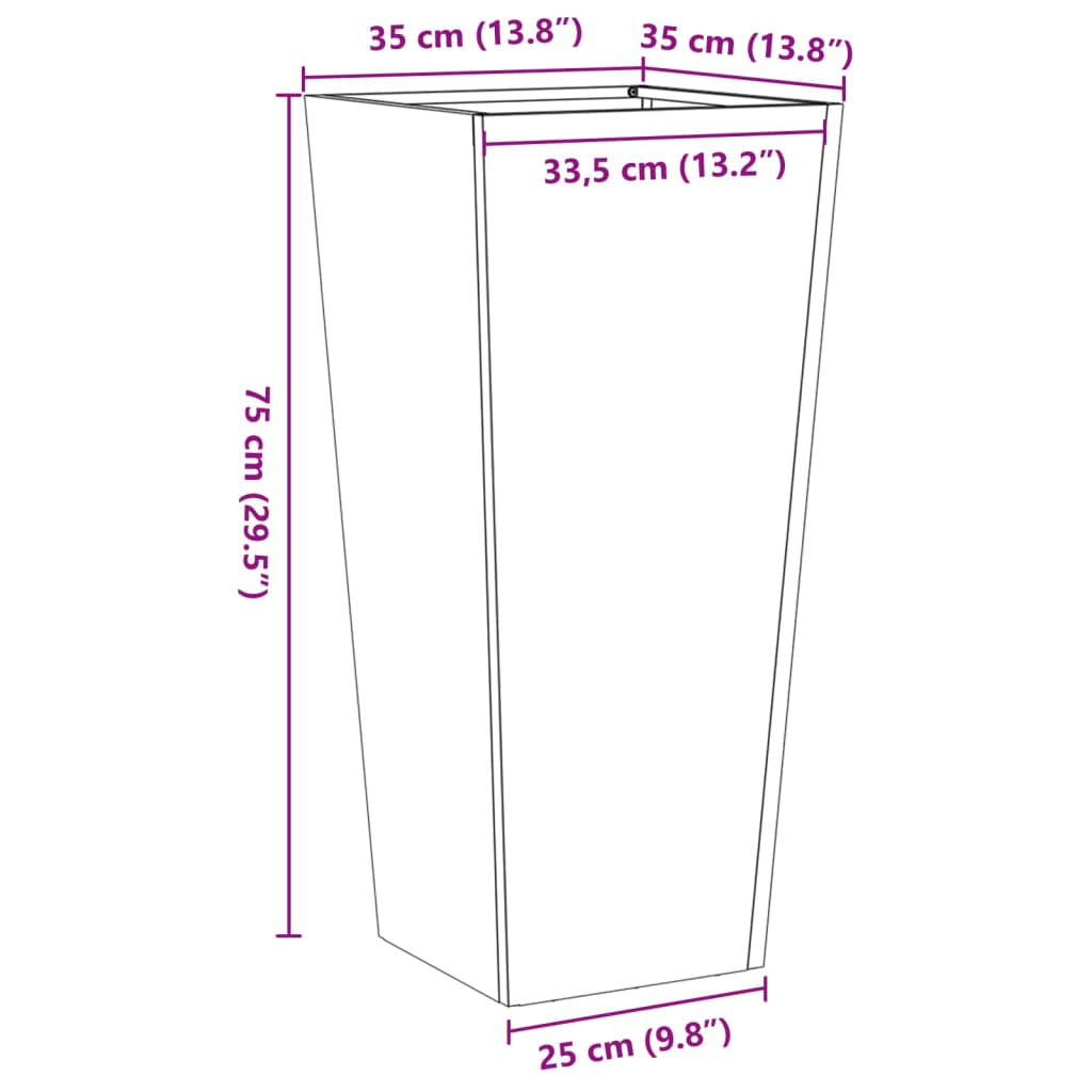 Garden flower box 35x35x75 cm galvanized steel