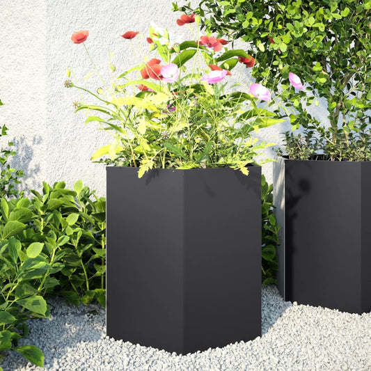 Garden flower box black hexagonal 46x40x45 cm steel