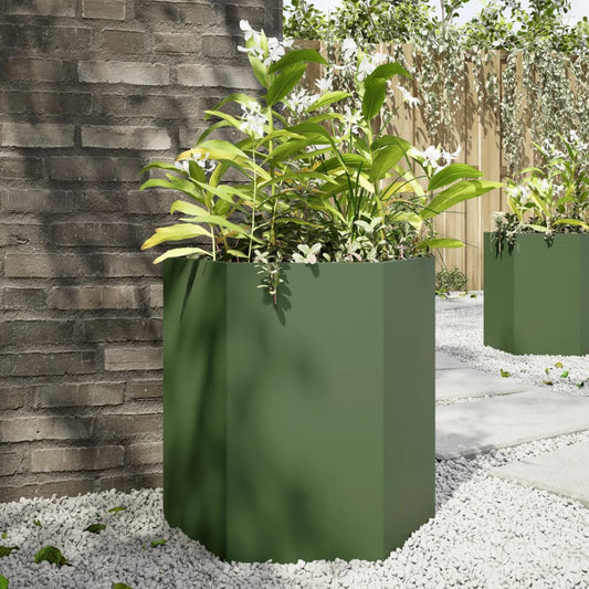 Garden flower box green hexagonal 46x40x45 cm steel