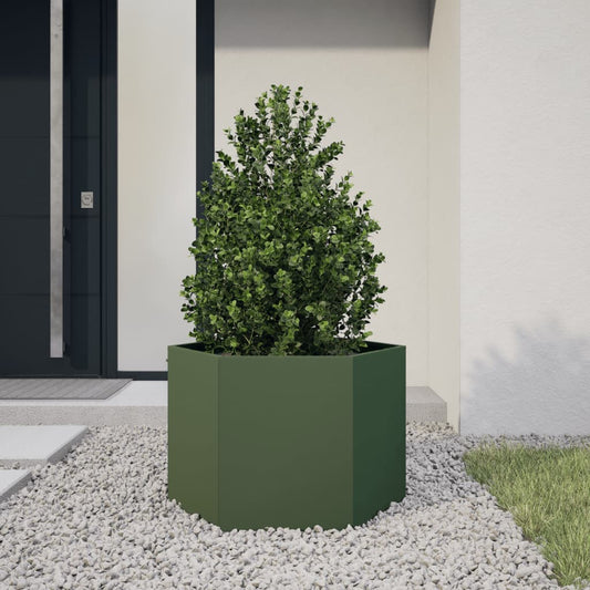 Garden flower box green hexagonal 69x60x45 cm steel