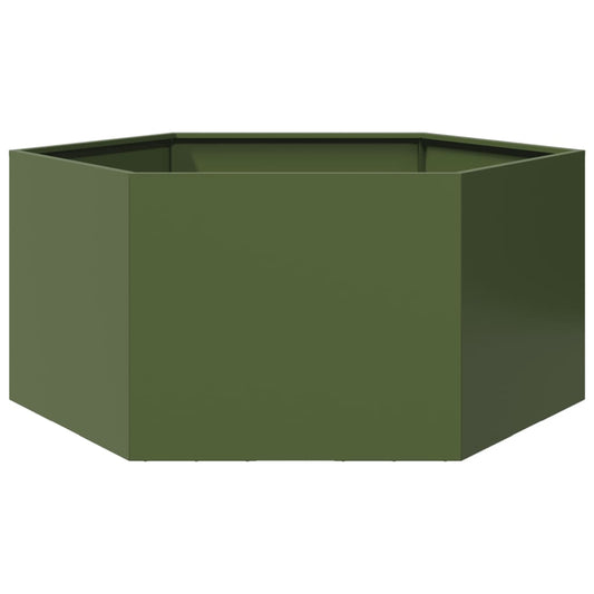 Garden flower box green hexagonal 104x90x45 cm steel