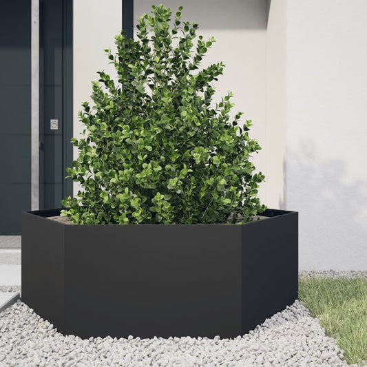 Garden flower box black hexagon 138x120x45 cm steel