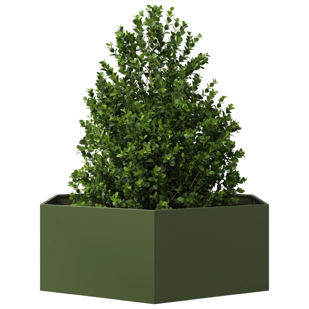 Garden flower box green hexagonal 138x120x45 cm steel