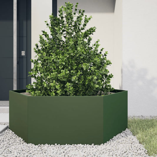 Garden flower box green hexagonal 138x120x45 cm steel