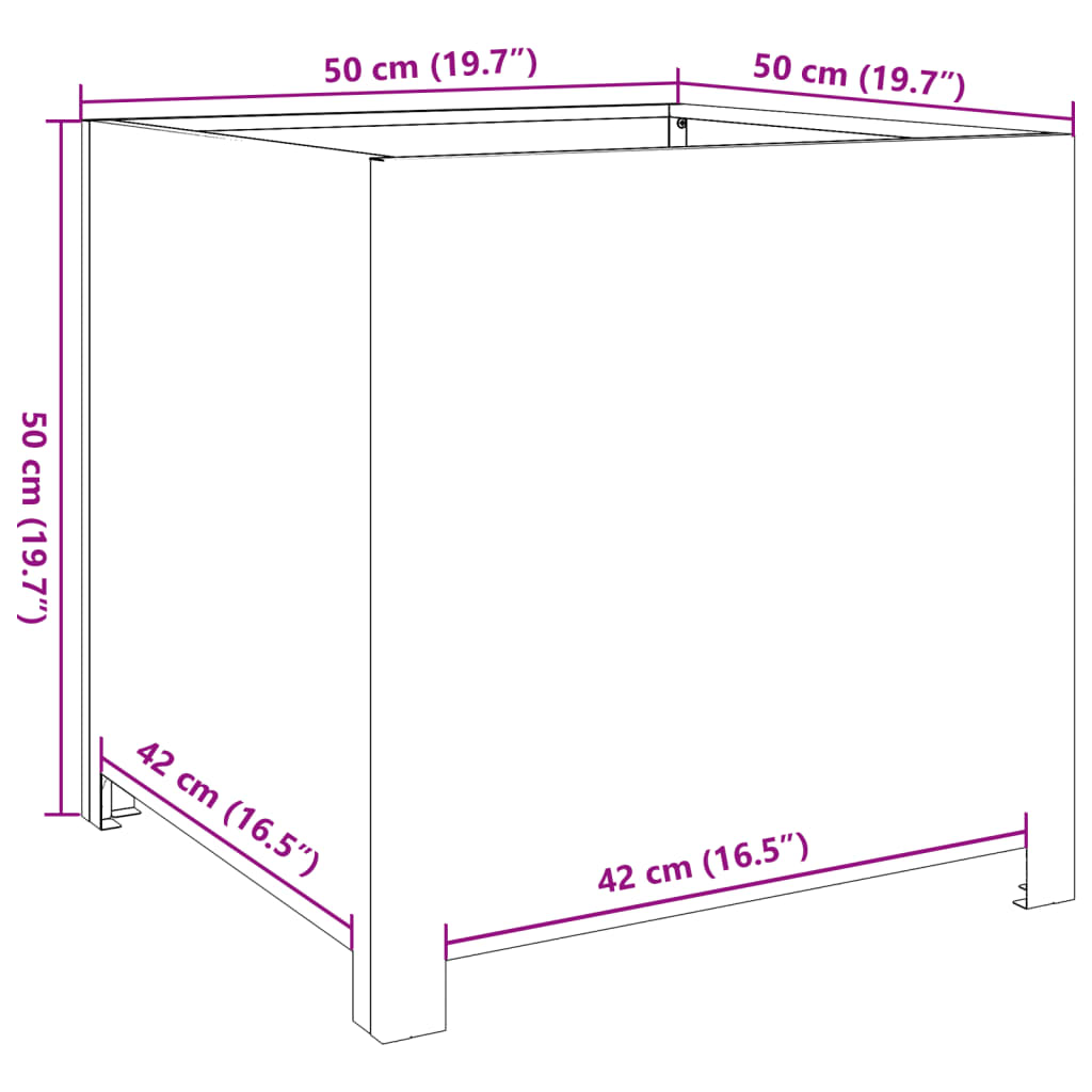 Garden flower box black 50x50x50 cm steel