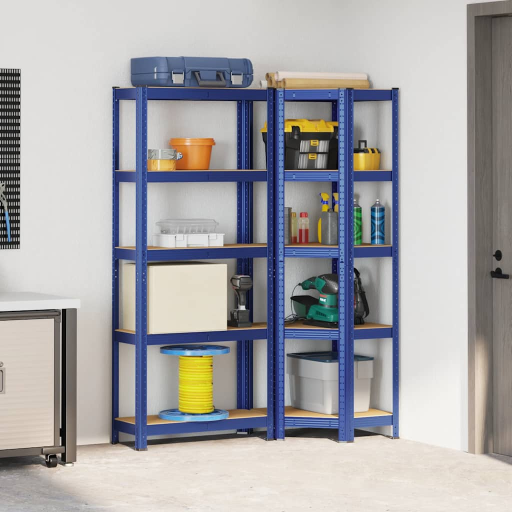 2-piece 5-tier shelf set blue steel and wood