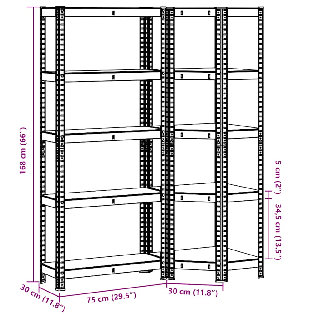 2-piece 5-tier shelf set blue steel and wood