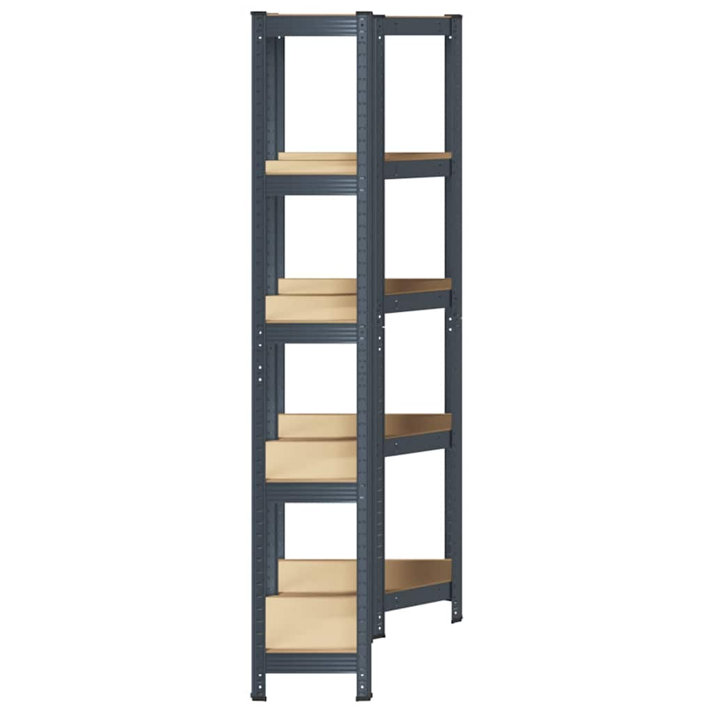 2-piece 5-tier shelf set made of anthracite steel and wood