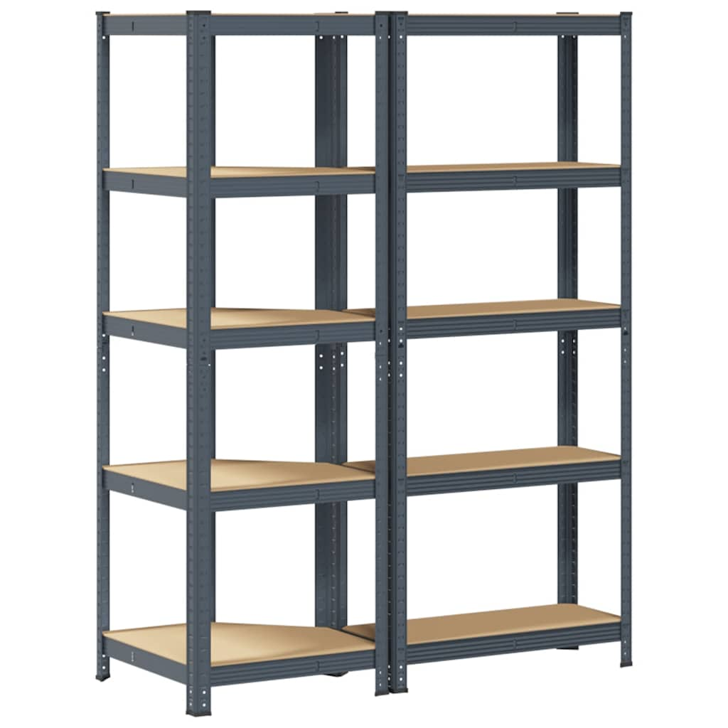 2-piece 5-tier shelf set made of anthracite steel and wood