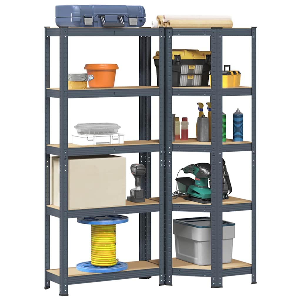 2-piece 5-tier shelf set made of anthracite steel and wood