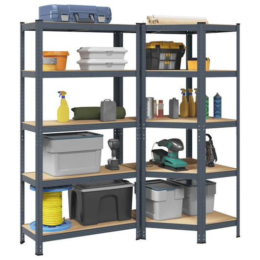 2-piece 5-tier shelf set made of anthracite steel and wood