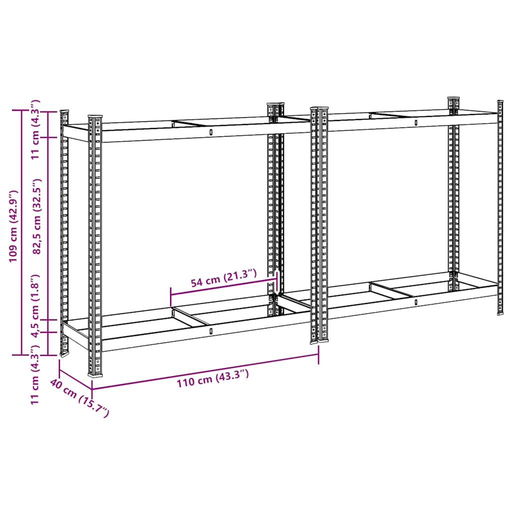 2-tier ring shelves 2 pcs silver 110x40x109 cm steel