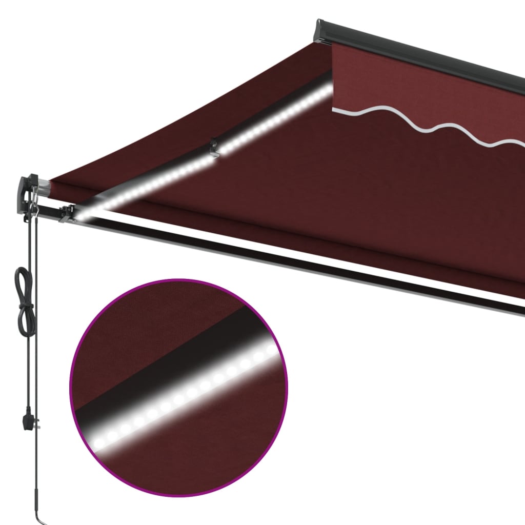 Automaattimarkiisi LEDit viininpunainen 400x300 cm