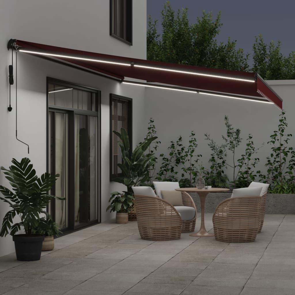 Automatic awning LEDs burgundy 500x300 cm