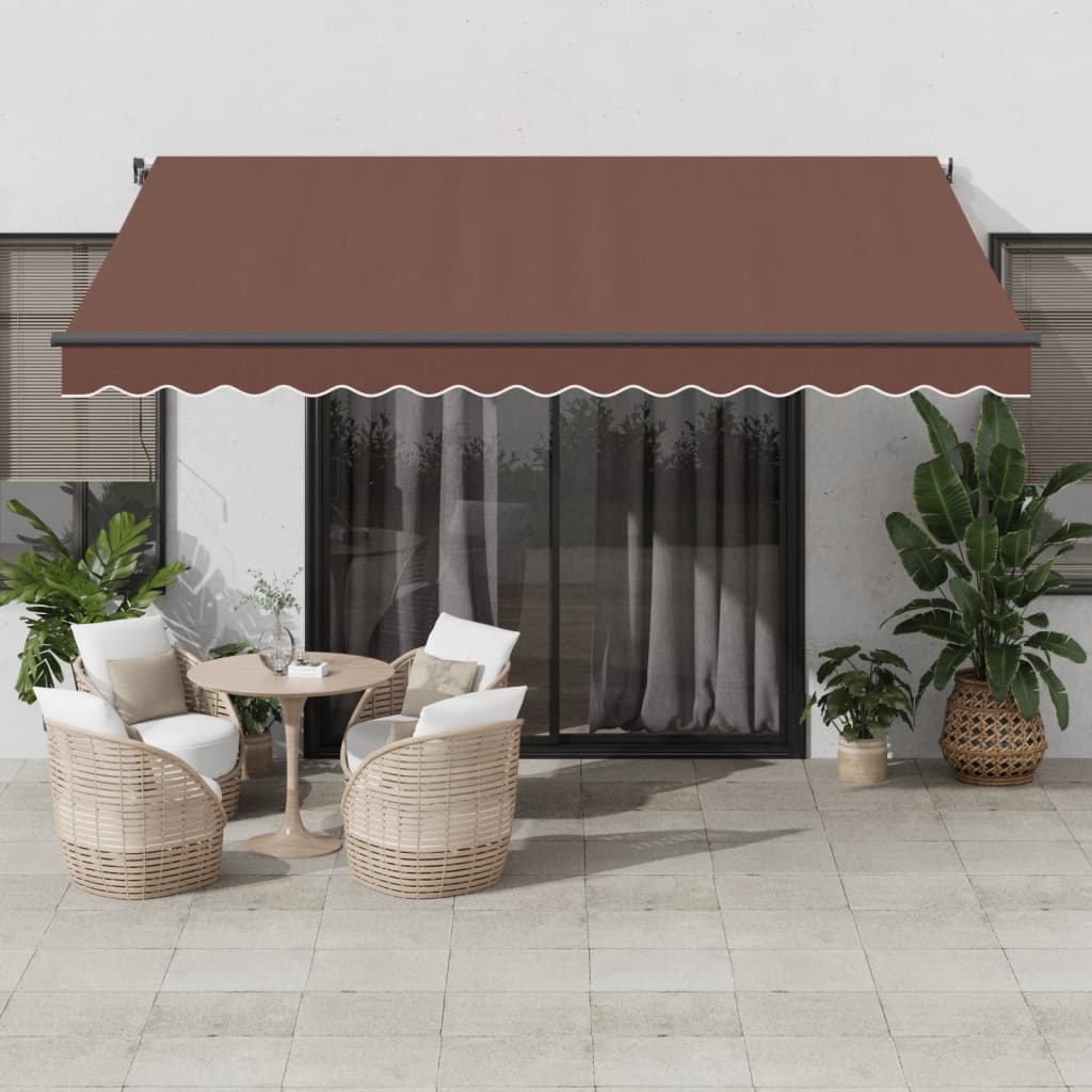 Manually retractable awning with LEDs, brown, 400x300 cm