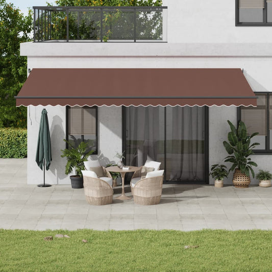 Manually retractable awning with LEDs, brown, 600x300 cm