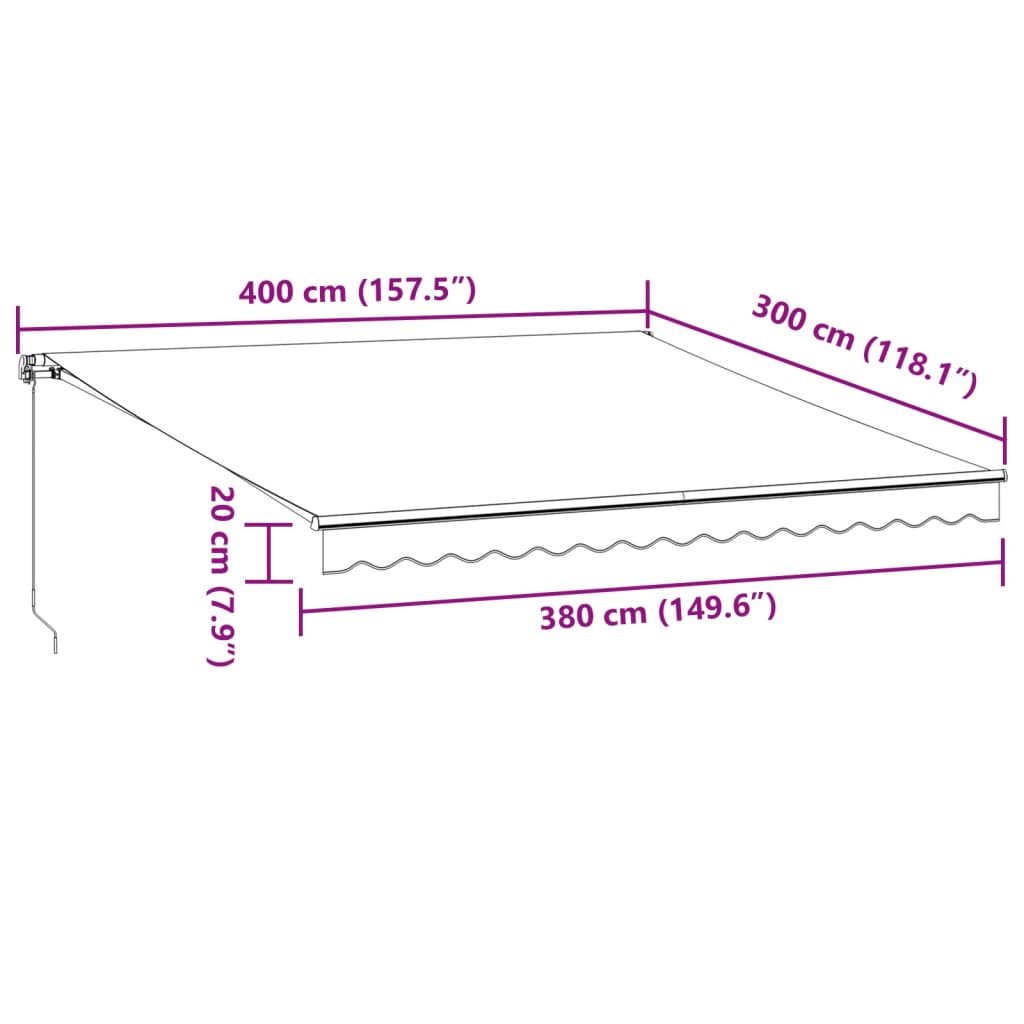 Handaufzugsmarkise LEDs Anthrazit/Weiß 400x300 cm