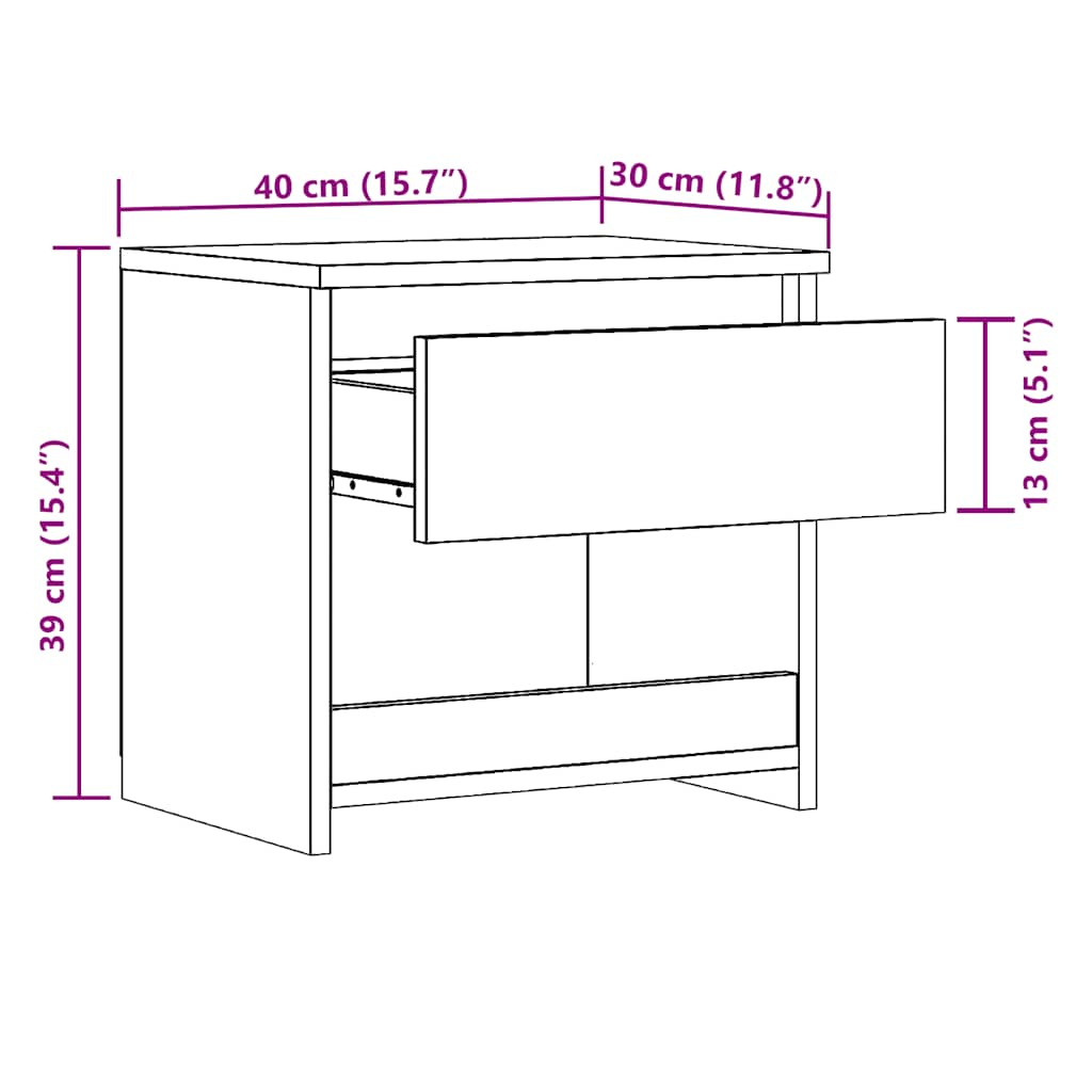 Yöpöytäkaapit 2 kpl Vanha Puu 40x30x39 cm Suunniteltu puu