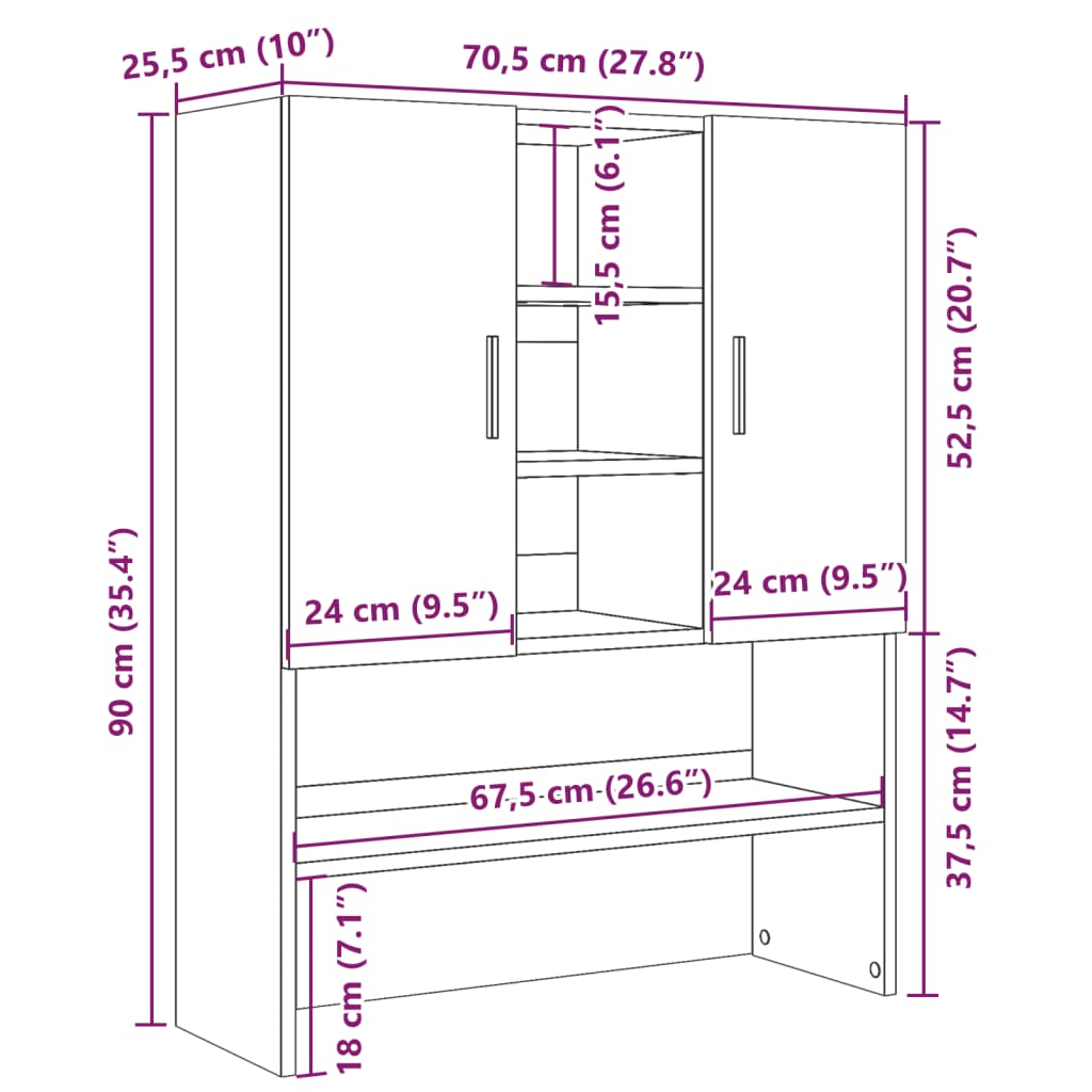 Pesukonekaappi betoninharmaa 70,5x25,5x90 cm