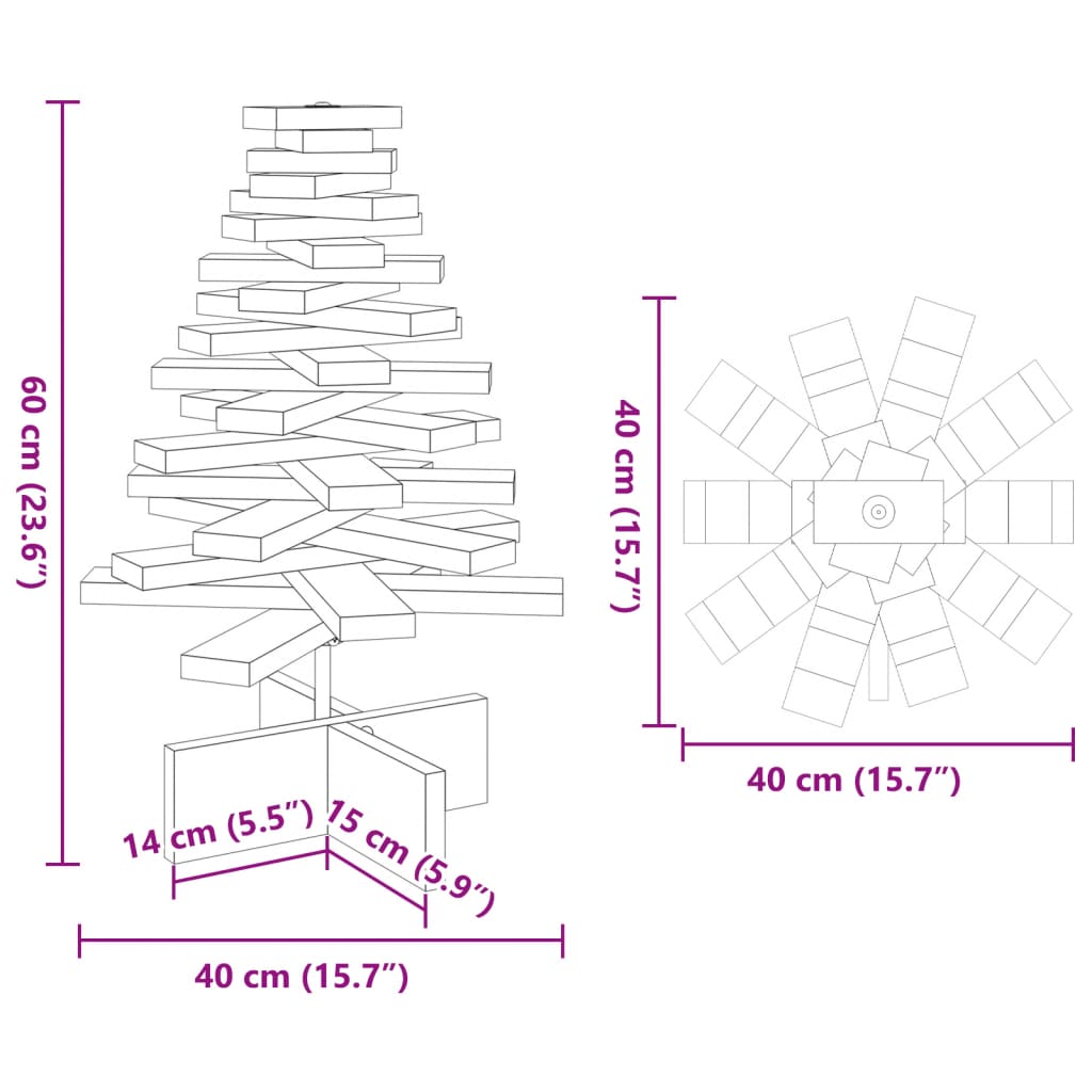 Puinen koristejoulukuusi 60 cm täysi mänty