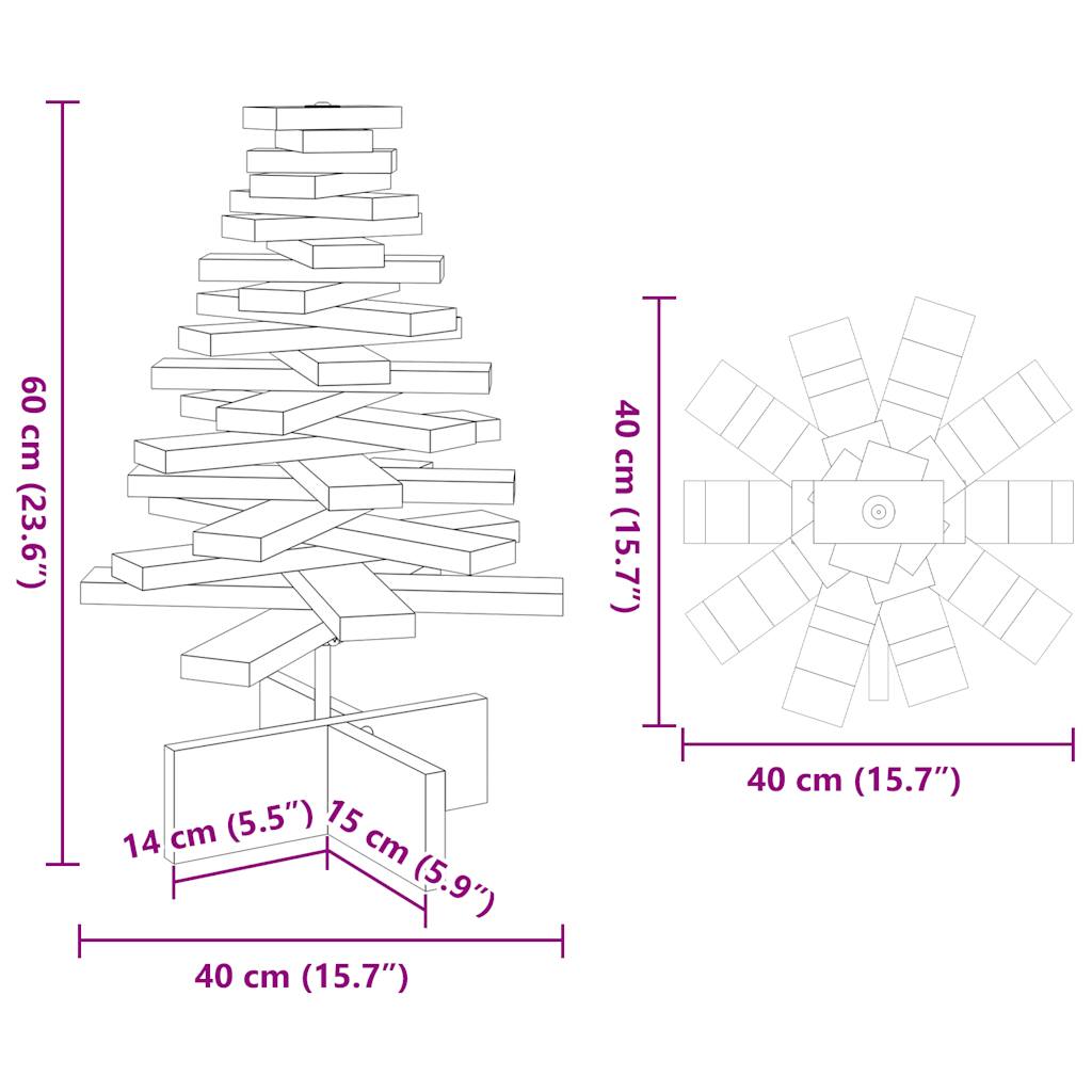 Puinen koristejoulukuusi valkoinen 60 cm täysi mänty