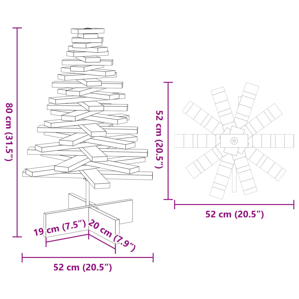 Puinen koristejoulukuusi 80 cm täysi mänty