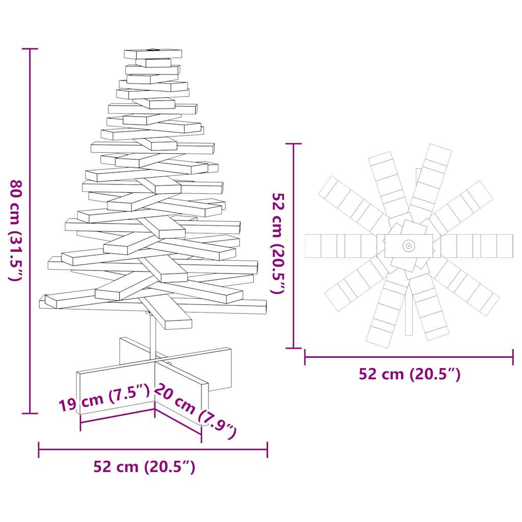 Puinen koristejoulukuusi vahanruskea 80 cm täysi mänty