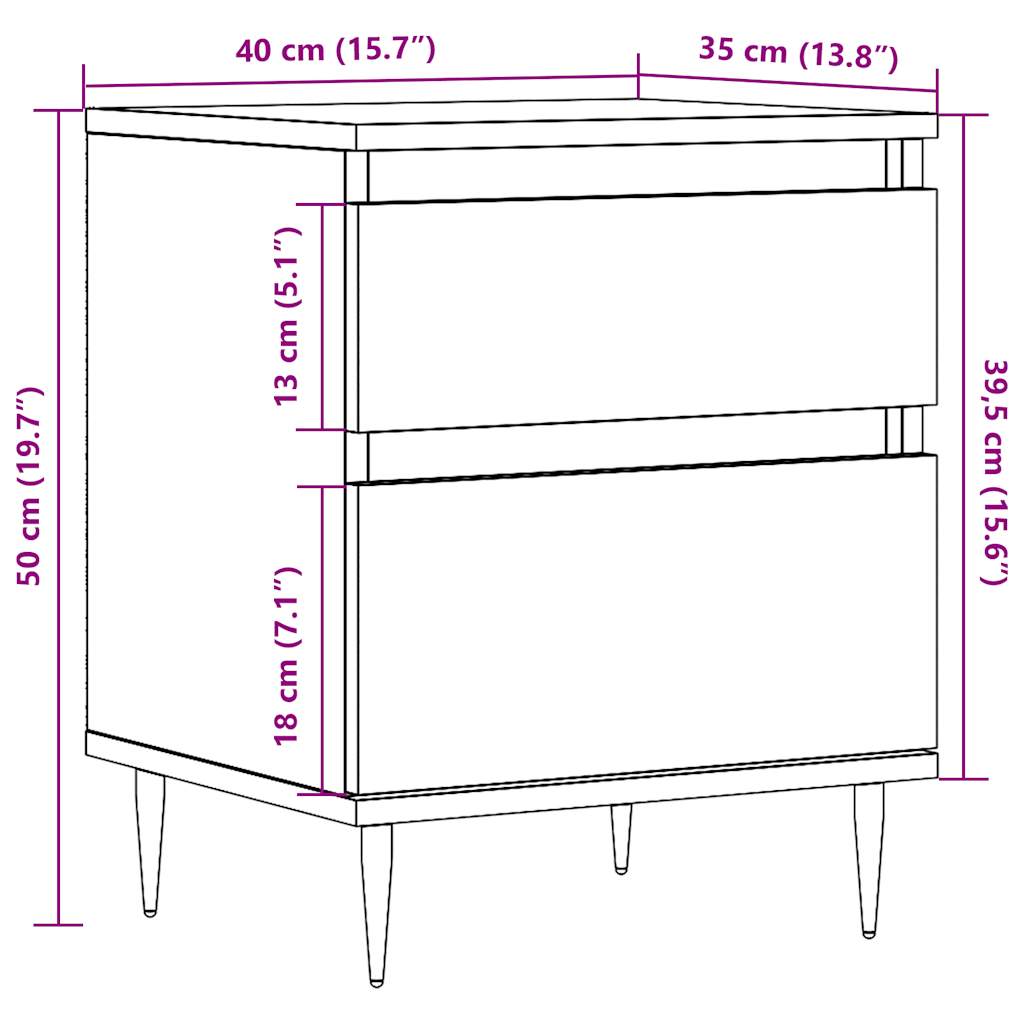 Yöpöytäkaapit 2 kpl vanhaa puuta 40x35x50 cm tekninen puu