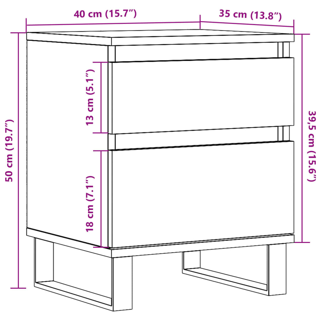 Yöpöytäkaapit 2 kpl vanhaa puuta 40x35x50 cm tekninen puu