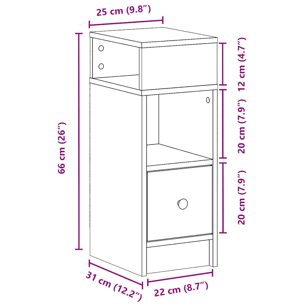 Yöpöytäkaapit 2 kpl laatikolla betoninharmaa 25x31x66 cm