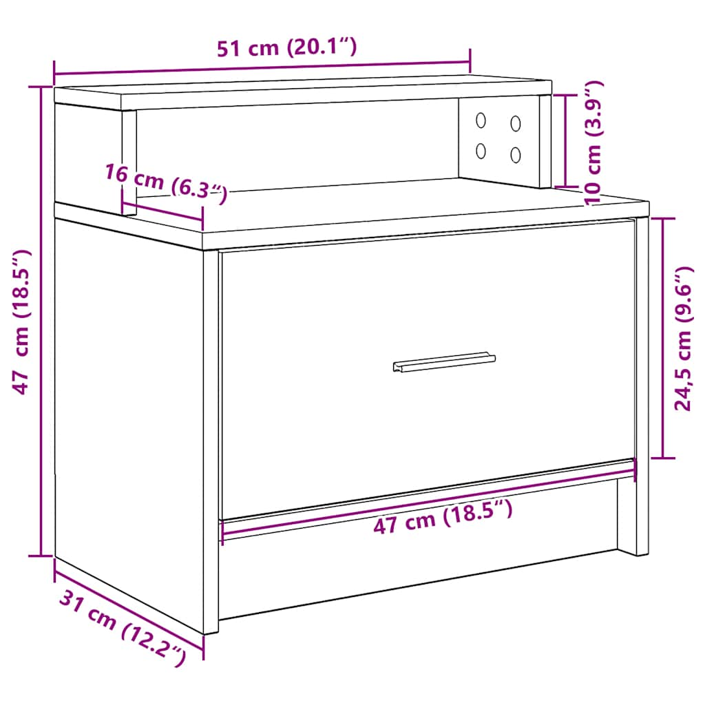 yöpöytäkaapit laatikolla 2 kpl musta tammi 51x31x47 cm