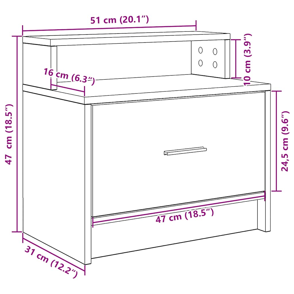 yöpöytäkaapit laatikolla 2 kpl ruskea tammi 51x31x47 cm